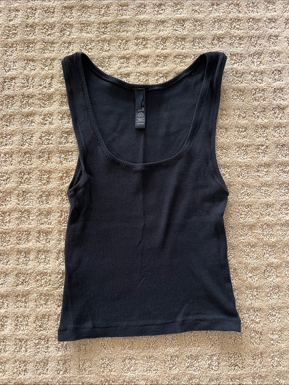 Black Ribbed Tank Top - Women
